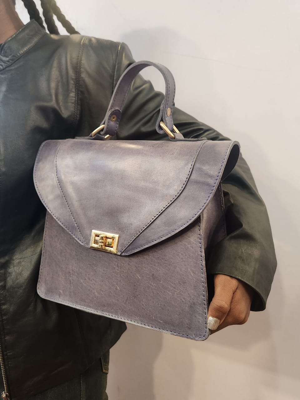 Ladies Leather Hand Bag – Forest Green & Grey Crocodile Leather Frame Bag
